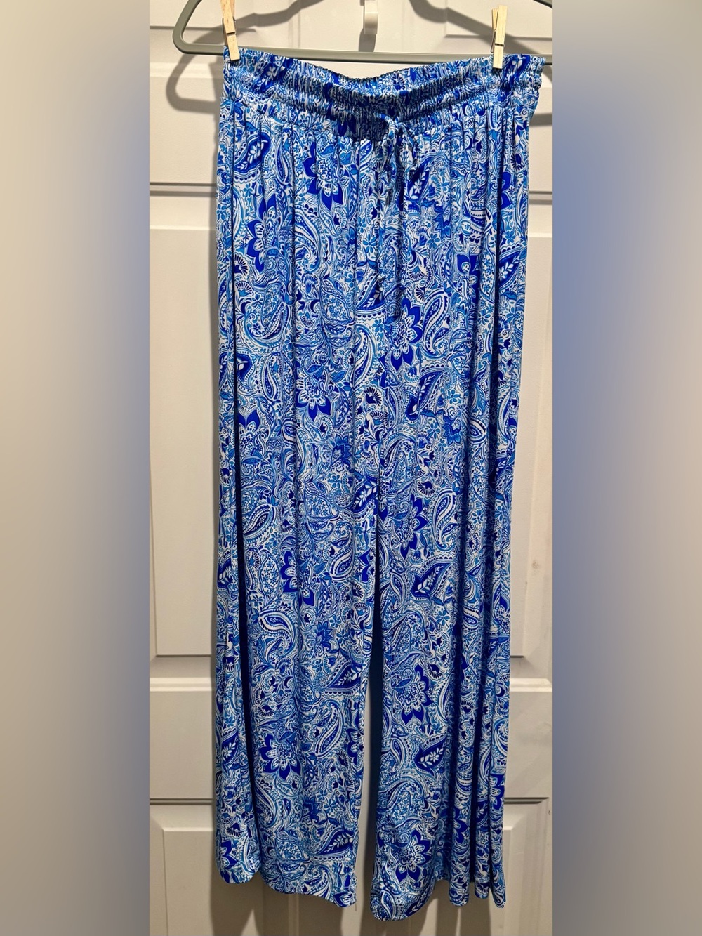 Blue Paisley Wide-Leg Relaxed Pants